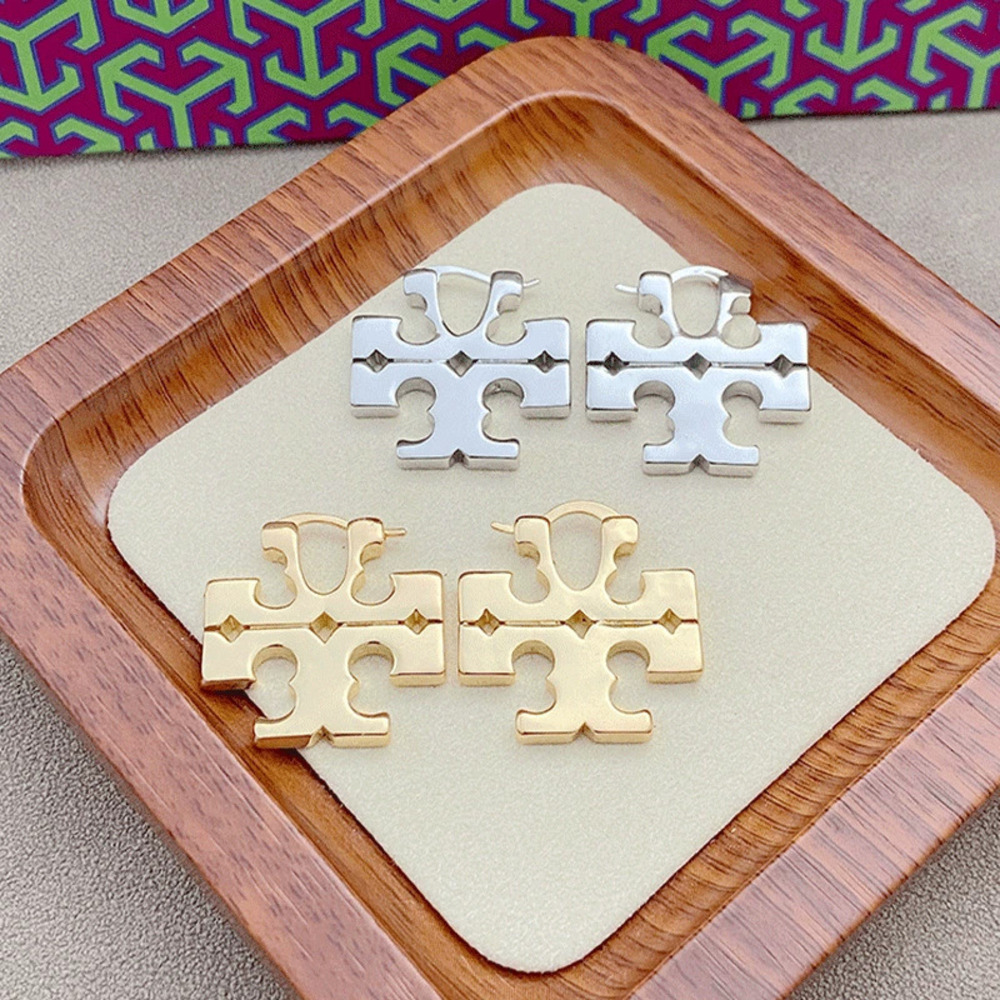 Tory Burch Polished Letter Metal Earrings